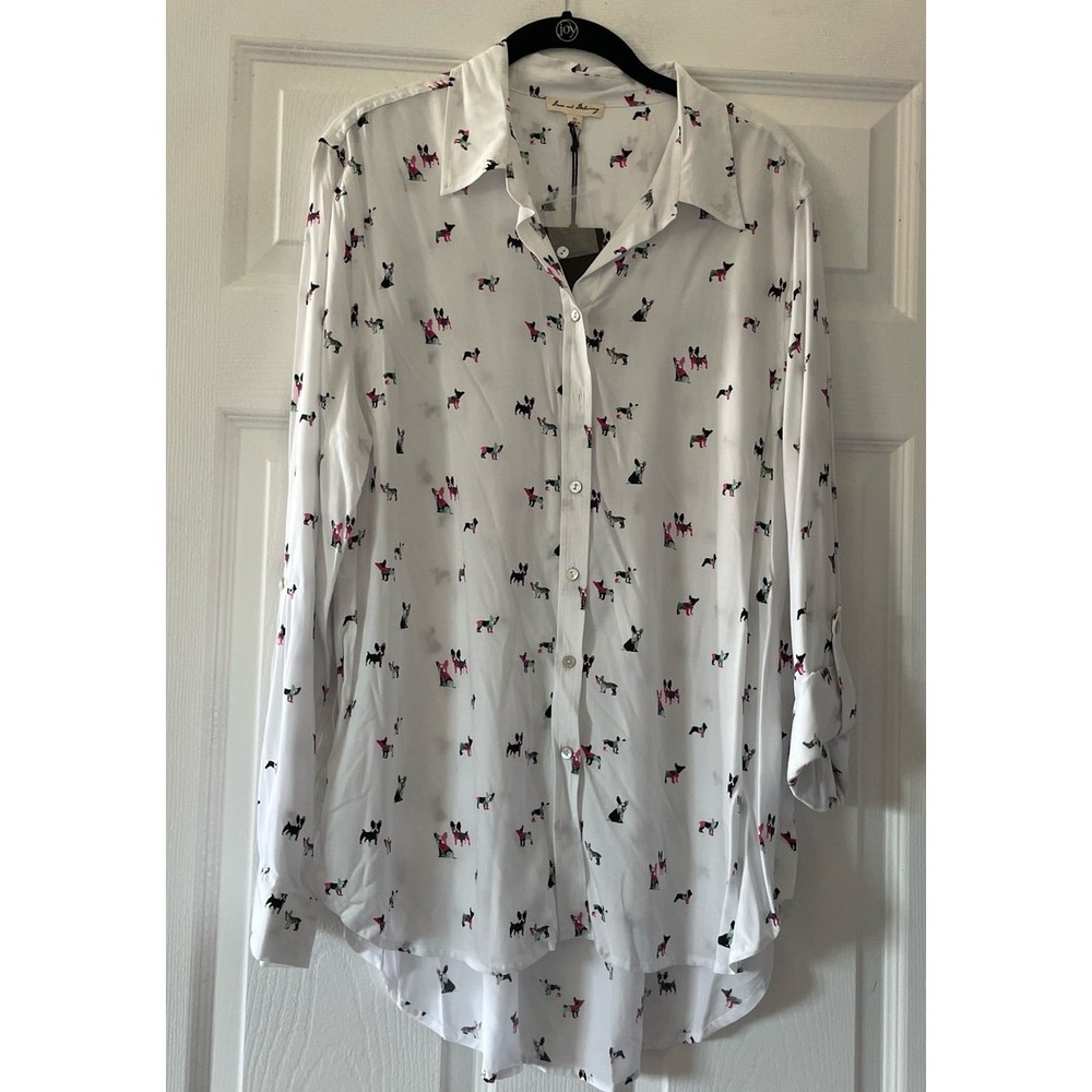 Jane and Delancey Blouse Boston Terrier Frenchie‎ Dog Print Button Down Shirt